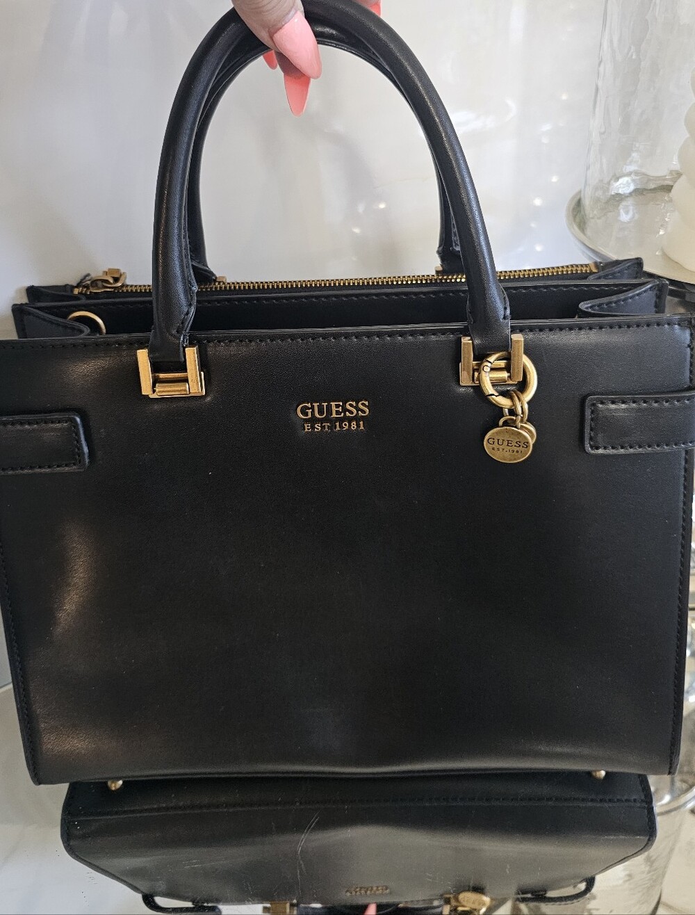 GUESS Black Top-Handle Satchel with Gold Hardware